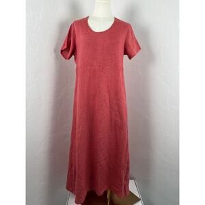 FLAX 100% Linen Short Sleeve Long Dress Salmon (Womens: Petite)
